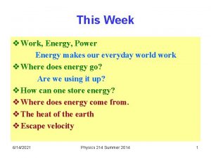 This Week v Work Energy Power Energy makes