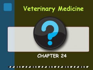 Veterinary Medicine CHAPTER 24 Veterinarians Veterinarians care for