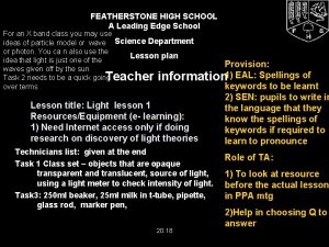 FEATHERSTONE HIGH SCHOOL A Leading Edge School For