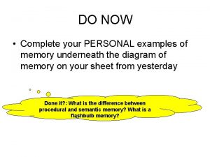 DO NOW Complete your PERSONAL examples of memory