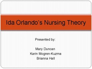 Ida Orlandos Nursing Theory Presented by Mary Duncan