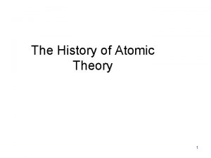 The History of Atomic Theory 1 Atomic Models