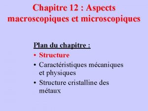 Chapitre 12 Aspects macroscopiques et microscopiques Plan du