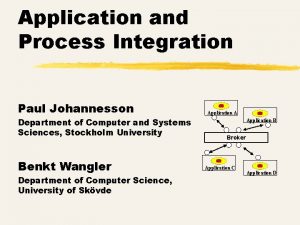 Application and Process Integration Paul Johannesson Department of