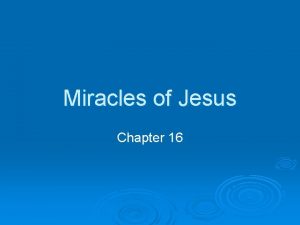 Miracles of Jesus Chapter 16 Miracles Show that