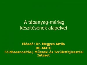 A tpanyagmrleg ksztsnek alapelvei Elad Dr Megyes Attila