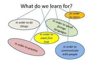 What do we learn for In o rder