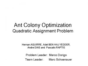 Ant Colony Optimization Quadratic Assignment Problem Hernan AGUIRRE