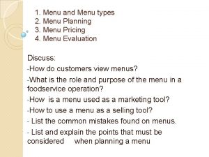 Types of menu planning