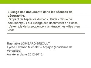 Lusage des documents dans les sances de gographie