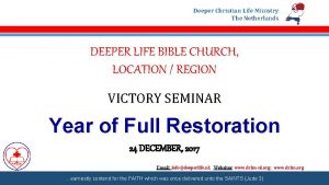 Deeper Christian Life Ministry The Netherlands DEEPER LIFE