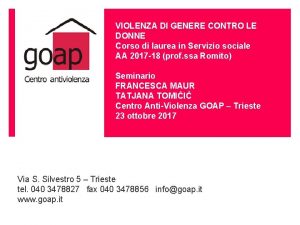 VIOLENZA DI GENERE CONTRO LE DONNE Corso di