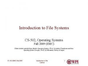 Introduction to File Systems CS502 Operating Systems Fall
