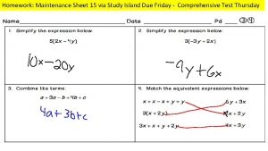 Homework Maintenance Sheet 15 via Study Island Due