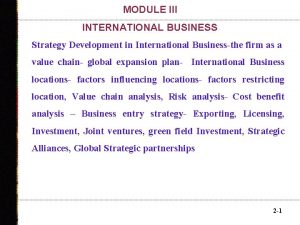 MODULE III INTERNATIONAL BUSINESS Strategy Development in International