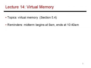 Lecture 14 Virtual Memory Topics virtual memory Section