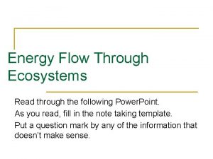 Energy Flow Through Ecosystems Read through the following