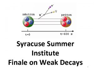 Syracuse Summer Institute Finale on Weak Decays 1