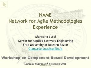 NAME Network for Agile Methodologies Experience Giancarlo Succi