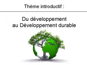 Thme introductif Du dveloppement au Dveloppement durable Problmatique