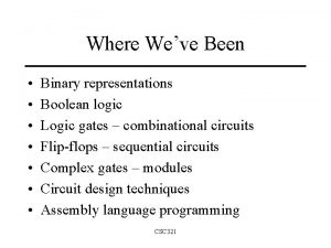 Where Weve Been Binary representations Boolean logic Logic