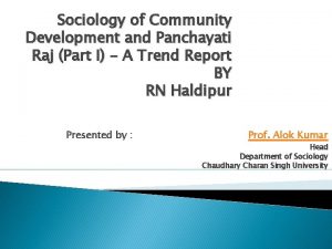 Sociology of Community Development and Panchayati Raj Part