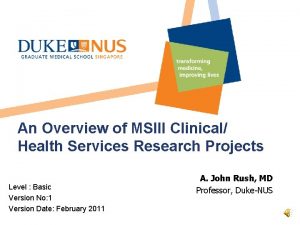 An Overview of MSIII Clinical Health Services Research