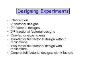 Designing Experiments Introduction 2 k factorial designs 2
