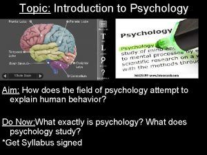 Topic Introduction to Psychology Aim How does the