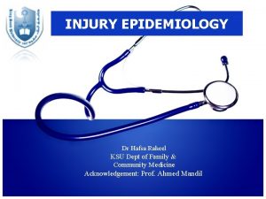 INJURY EPIDEMIOLOGY Dr Hafsa Raheel KSU Dept of