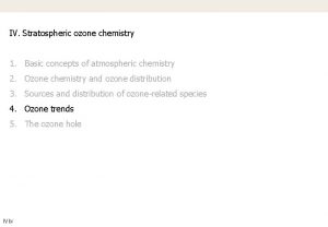 IV Stratospheric ozone chemistry 1 Basic concepts of