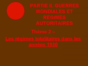 PARTIE II GUERRES MONDIALES ET REGIMES AUTORITAIRES Thme