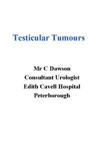 Testicular Tumours Mr C Dawson Consultant Urologist Edith