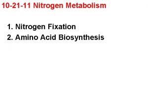 10 21 11 Nitrogen Metabolism 1 Nitrogen Fixation