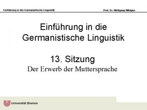 Einfhrung in die Germanistische Linguistik Prof Dr Wolfgang