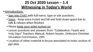 25 Oct 2020 Lesson 1 4 Witnessing in