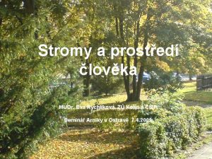 Stromy a prosted lovka MUDr Eva Rychlkov Z