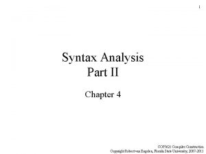 1 Syntax Analysis Part II Chapter 4 COP