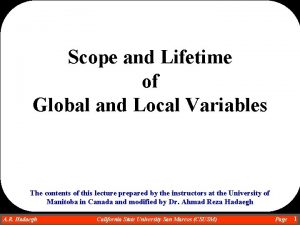 Scope and Lifetime of Global and Local Variables