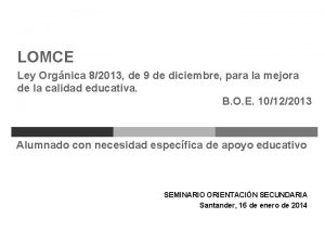 LOMCE Ley Orgnica 82013 de 9 de diciembre