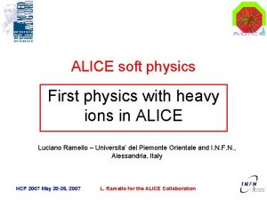 ALICE soft physics First physics with heavy ions