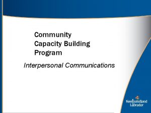 Community Capacity Building Program Interpersonal Communications Agenda Icebreaker