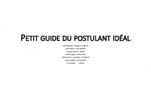 PETIT GUIDE DU POSTULANT IDAL Judith Beaudoin ChamplainLennoxville