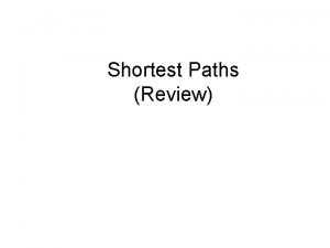 Shortest Paths Review Single Source Shortest Path Dijkstras