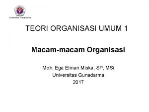 Universitas Gunadarma TEORI ORGANISASI UMUM 1 Macammacam Organisasi