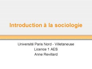 Introduction la sociologie Universit Paris Nord Villetaneuse Licence