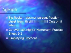 Agenda n Big Rocks decimal percent fraction sheet