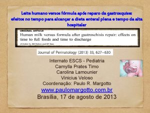 Leite humano versos frmula aps reparo da gastrosquise