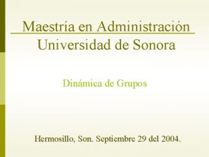 Maestra en Administracin Universidad de Sonora Dinmica de