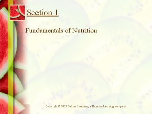 Section 1 Fundamentals of Nutrition Copyright 2003 Delmar